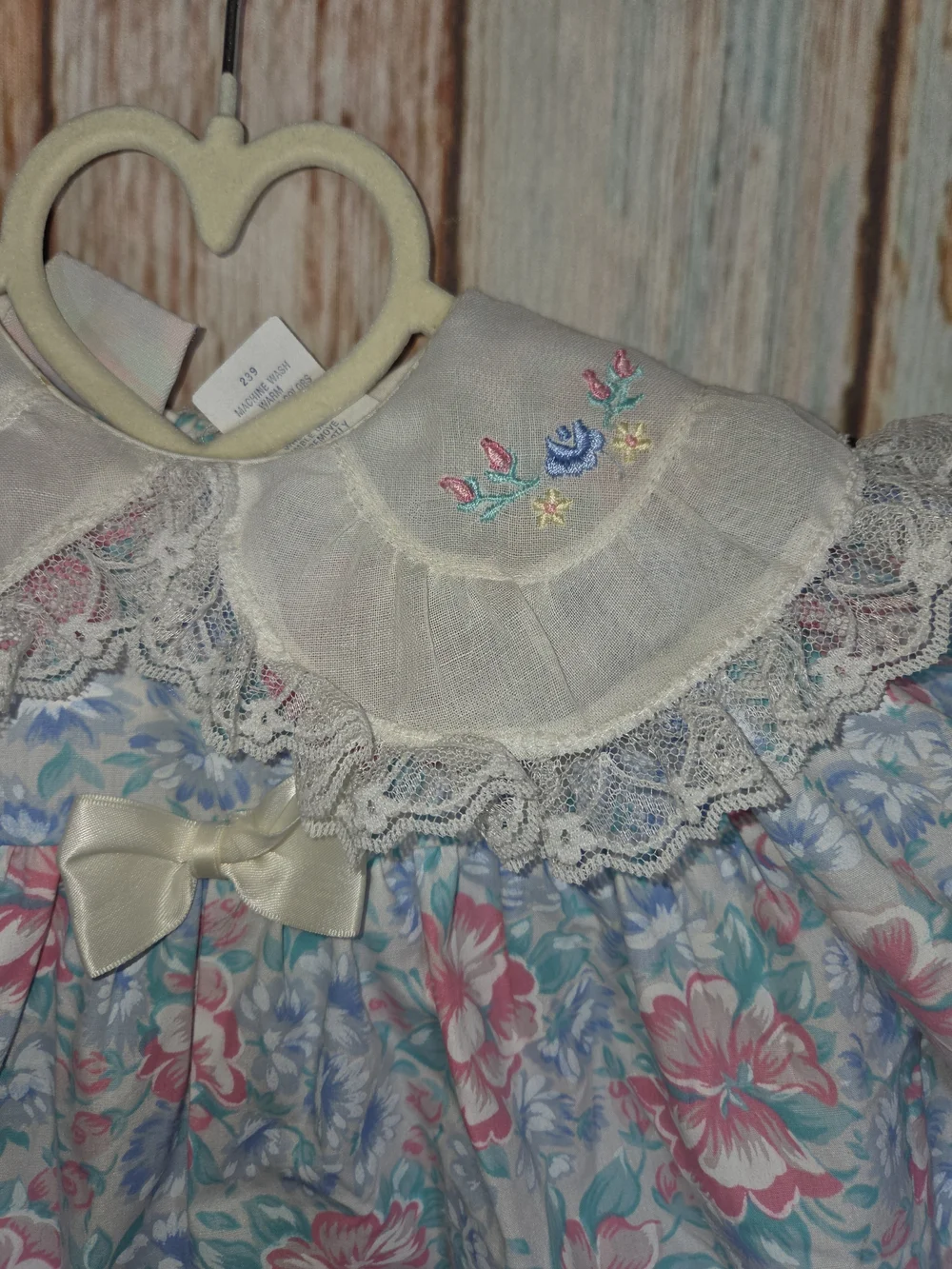 Y2K Lightning Bug Baby Girls Floral Blue & Pink One-Piece Romper w/ Lace Collar